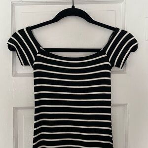 NWT H&M Ribbed Off Shoulder Striped Midi Dress